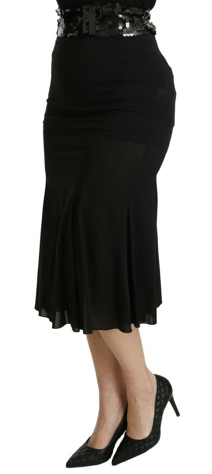 Gonna midi in seta a vita alta con motivo sirena nera Dolce &amp; Gabbana
