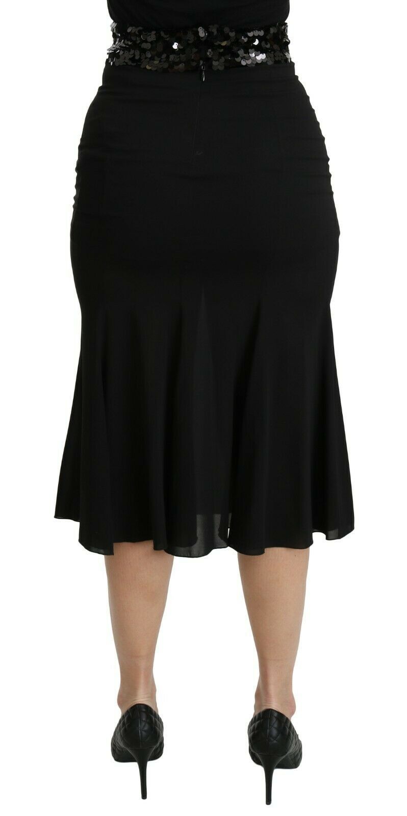 Gonna midi in seta a vita alta con motivo sirena nera Dolce &amp; Gabbana