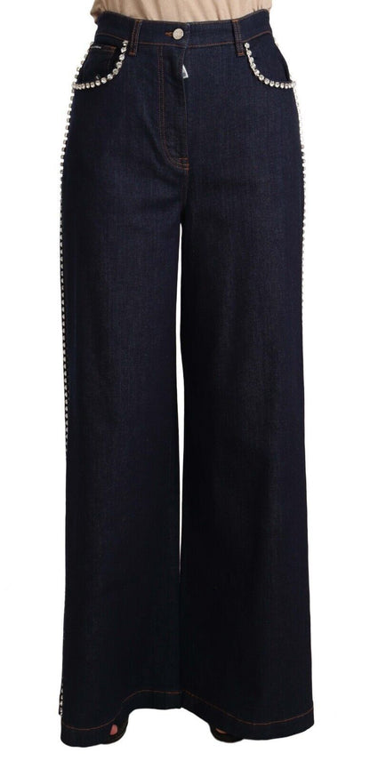 Jeans a zampa blu scuro con cristalli Dolce &amp; Gabbana