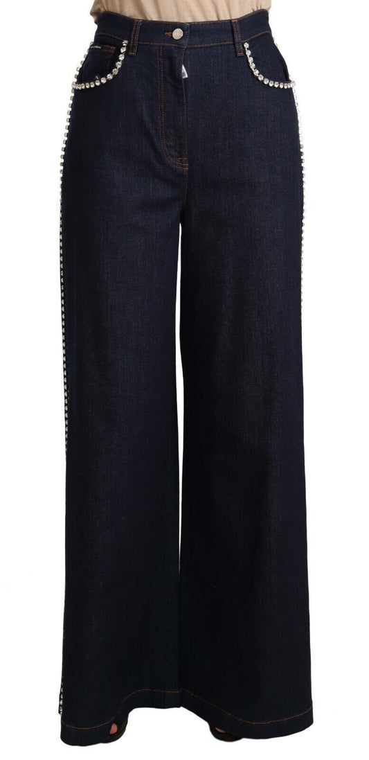 Jeans a zampa blu scuro con cristalli Dolce &amp; Gabbana