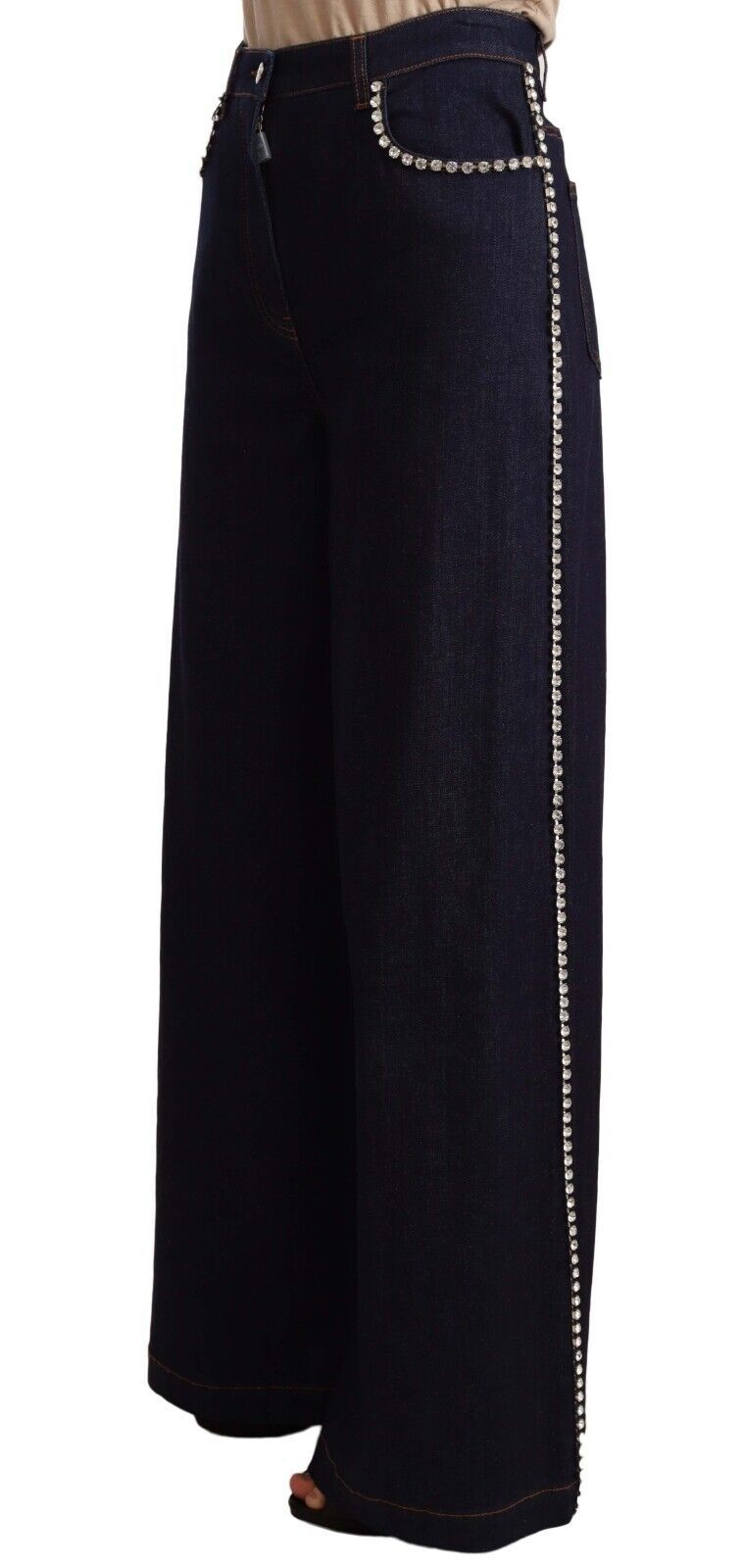 Jeans a zampa blu scuro con cristalli Dolce &amp; Gabbana
