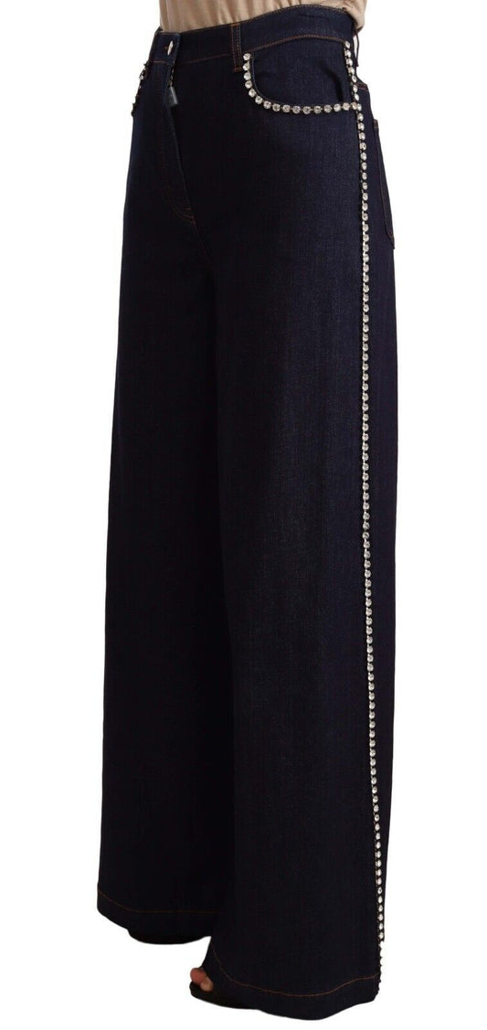 Jeans a zampa blu scuro con cristalli Dolce &amp; Gabbana