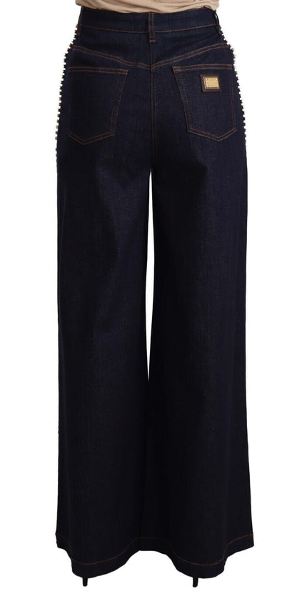 Jeans a zampa blu scuro con cristalli Dolce &amp; Gabbana