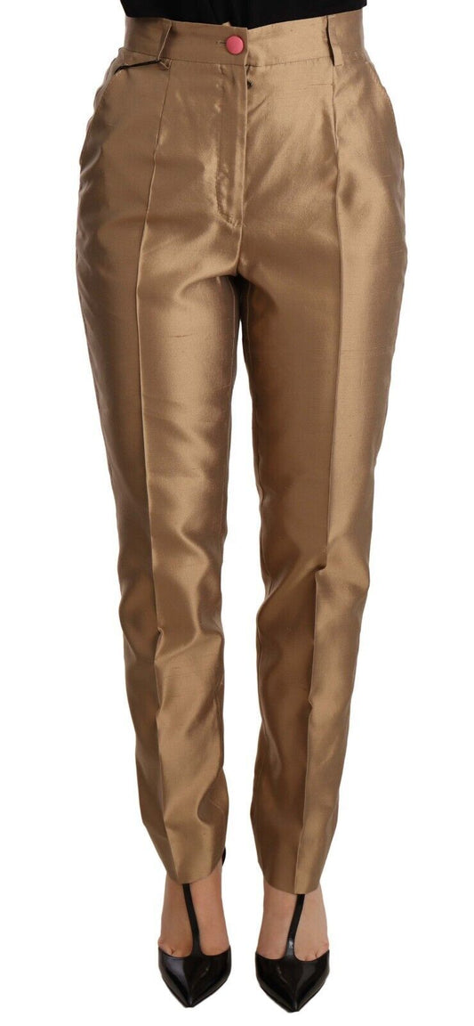 Pantaloni affusolati in seta dorata Dolce &amp; Gabbana
