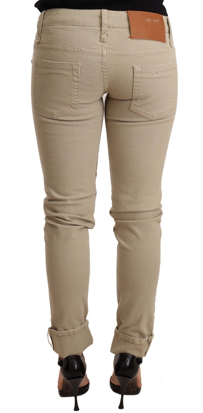 Pantaloni aderenti piegati in denim beige Acht con fondo in cotone