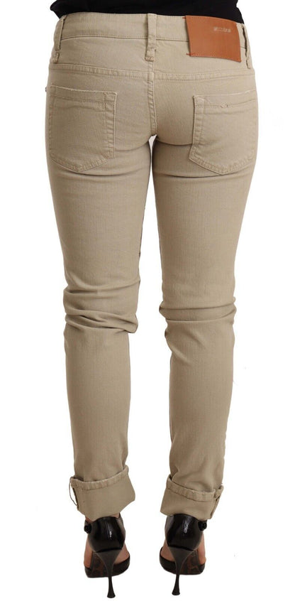 Pantaloni aderenti piegati in denim beige Acht con fondo in cotone