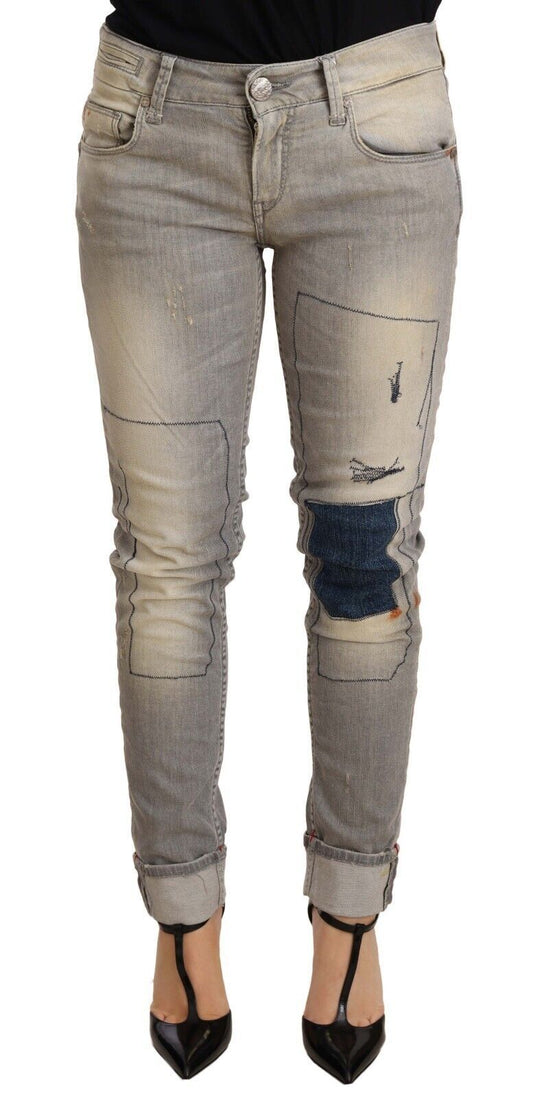 Pantaloni in denim da donna con orlo ripiegato e vestibilità slim in cotone grigio Acht