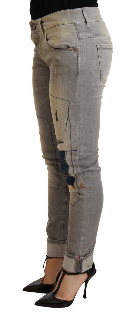 Pantaloni in denim da donna con orlo ripiegato e vestibilità slim in cotone grigio Acht