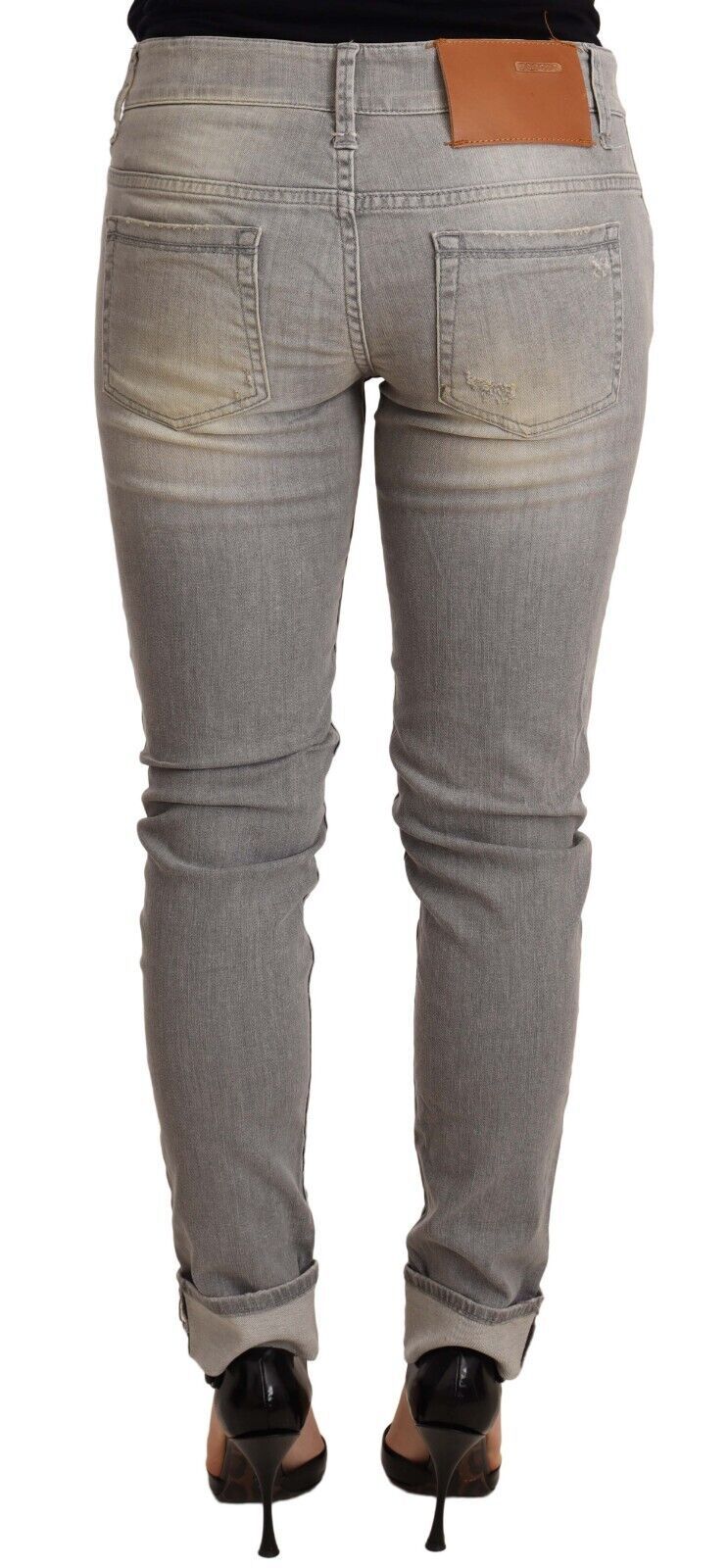 Pantaloni in denim da donna con orlo ripiegato e vestibilità slim in cotone grigio Acht