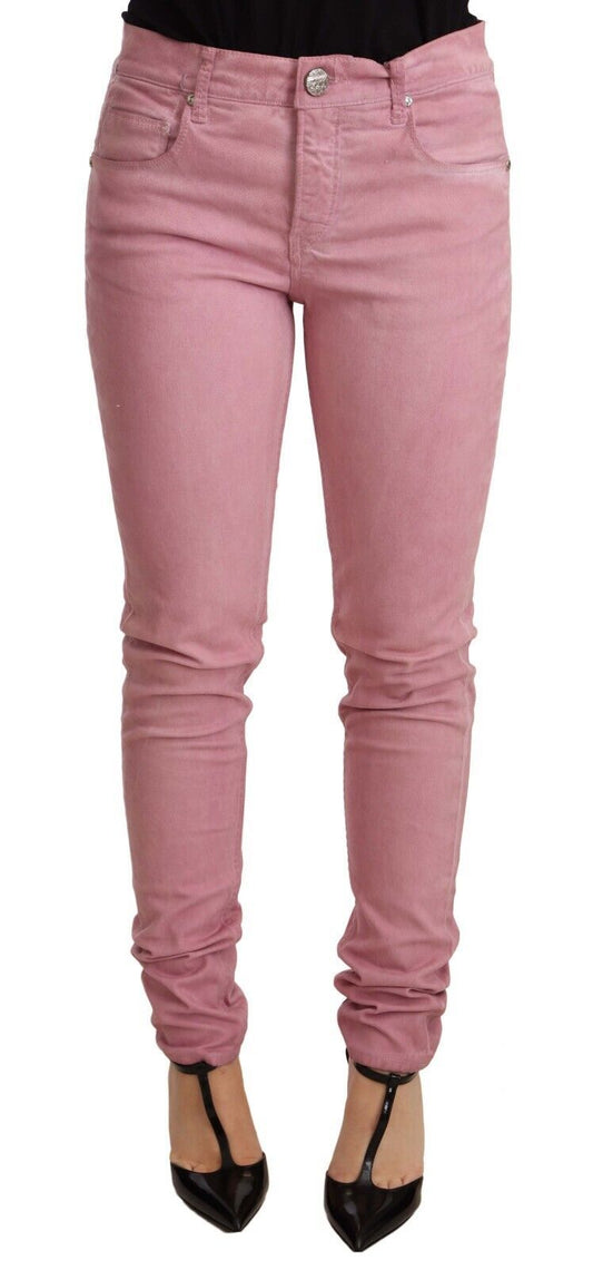 Pantaloni skinny in denim da donna aderenti in cotone rosa Acht
