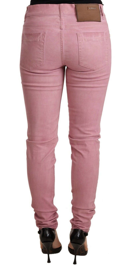 Pantaloni skinny in denim da donna aderenti in cotone rosa Acht
