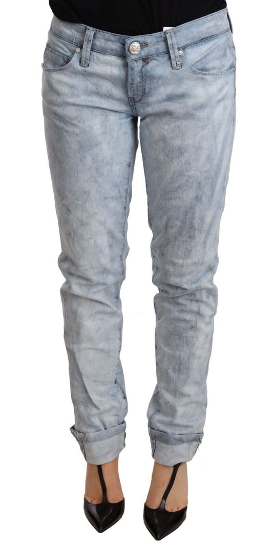 Pantaloni in denim con orlo ripiegato in cotone lavato azzurro chiaro Acht