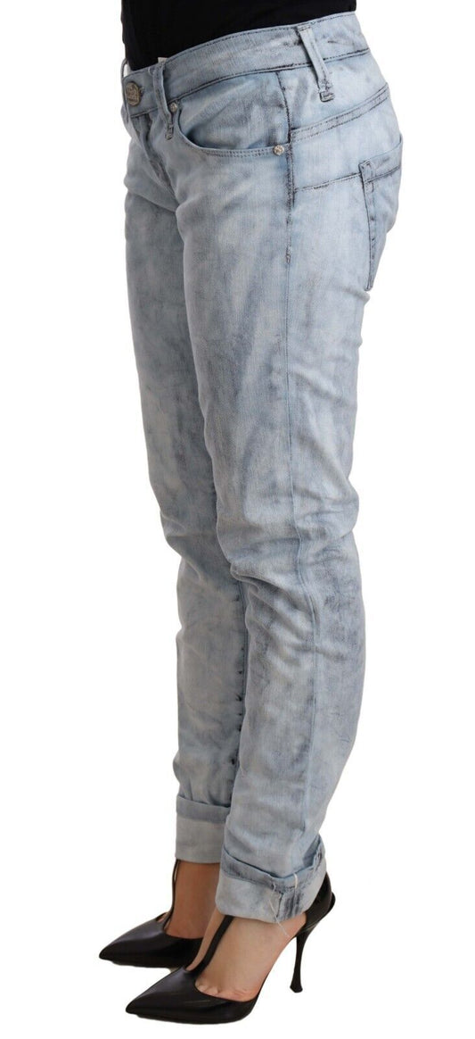 Pantaloni in denim con orlo ripiegato in cotone lavato azzurro chiaro Acht