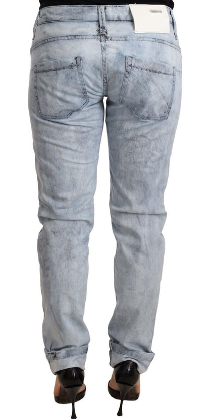 Pantaloni in denim con orlo ripiegato in cotone lavato azzurro chiaro Acht