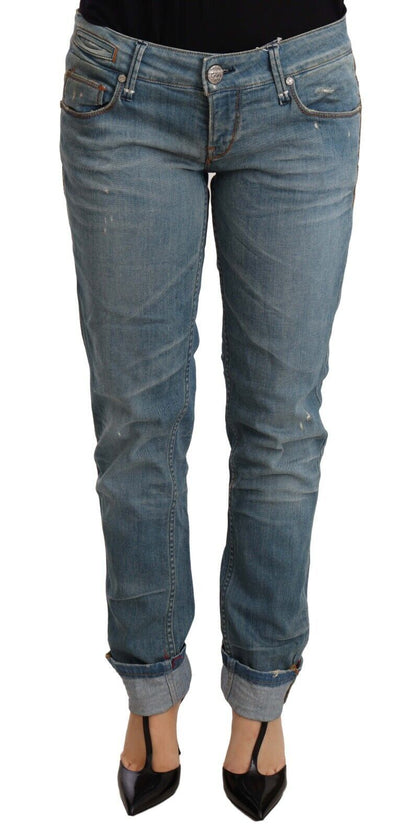Pantaloni da donna con orlo ripiegato in cotone lavato blu Acht