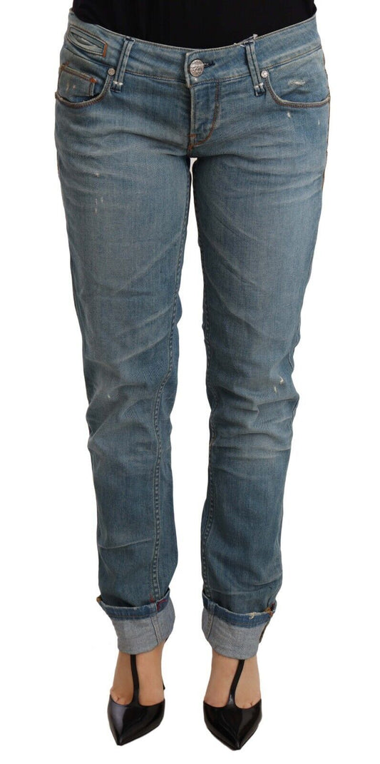 Pantaloni da donna con orlo ripiegato in cotone lavato blu Acht