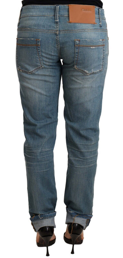 Pantaloni da donna con orlo ripiegato in cotone lavato blu Acht