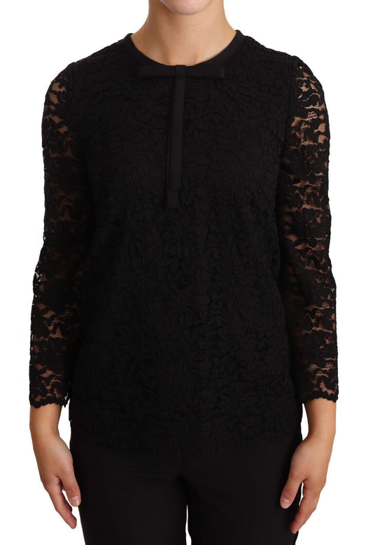 Dolce &amp; Gabbana Top in nylon con pizzo floreale nero