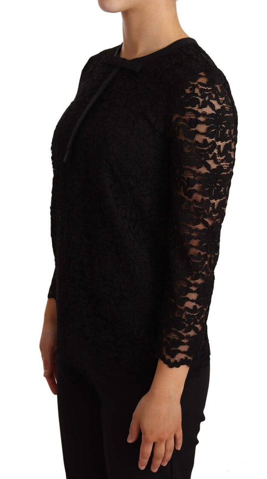 Dolce &amp; Gabbana Top in nylon con pizzo floreale nero