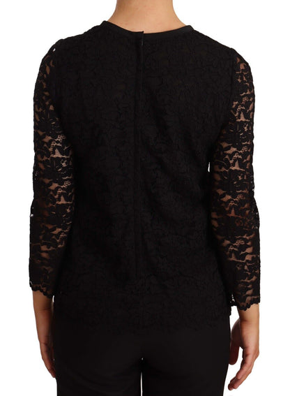 Dolce &amp; Gabbana Top in nylon con pizzo floreale nero