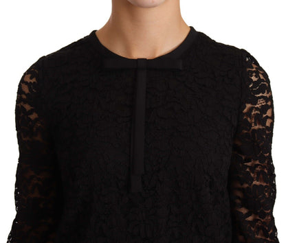 Dolce &amp; Gabbana Top in nylon con pizzo floreale nero