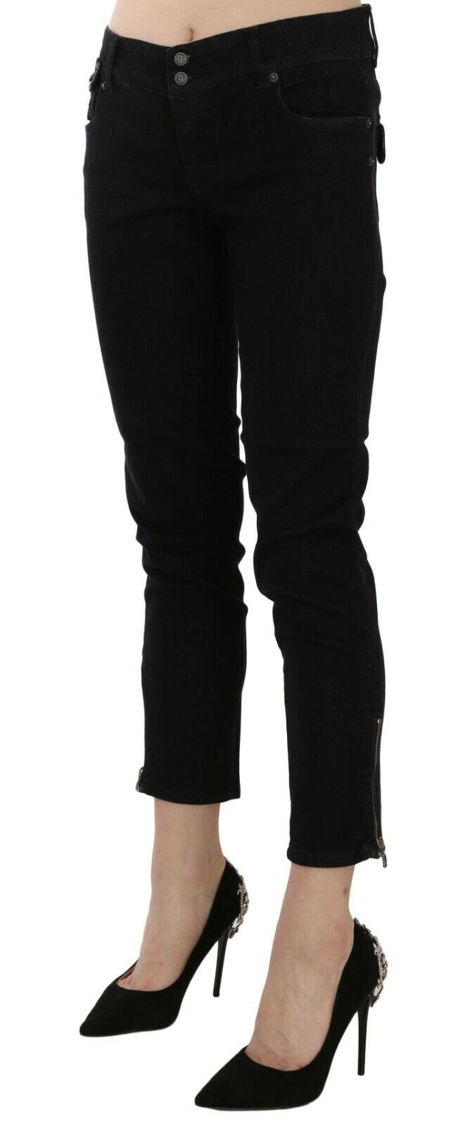 Pantaloni casual in denim con orlo tagliato corto e vita media neri di John Galliano