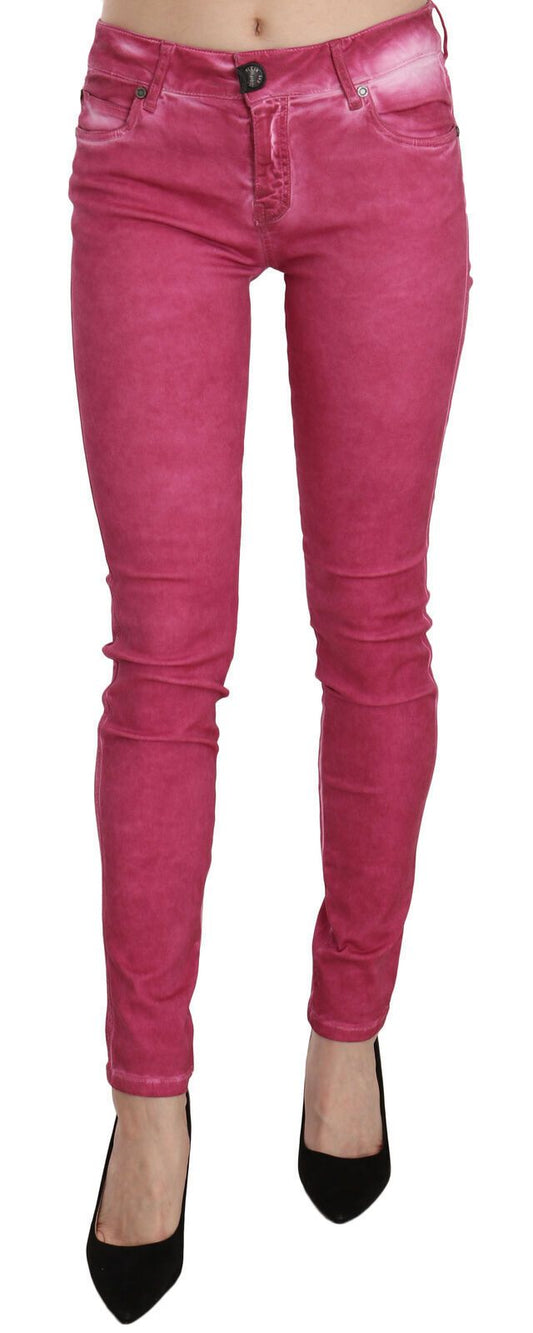 Pantaloni skinny a vita media in velluto rosa PLEIN SUD