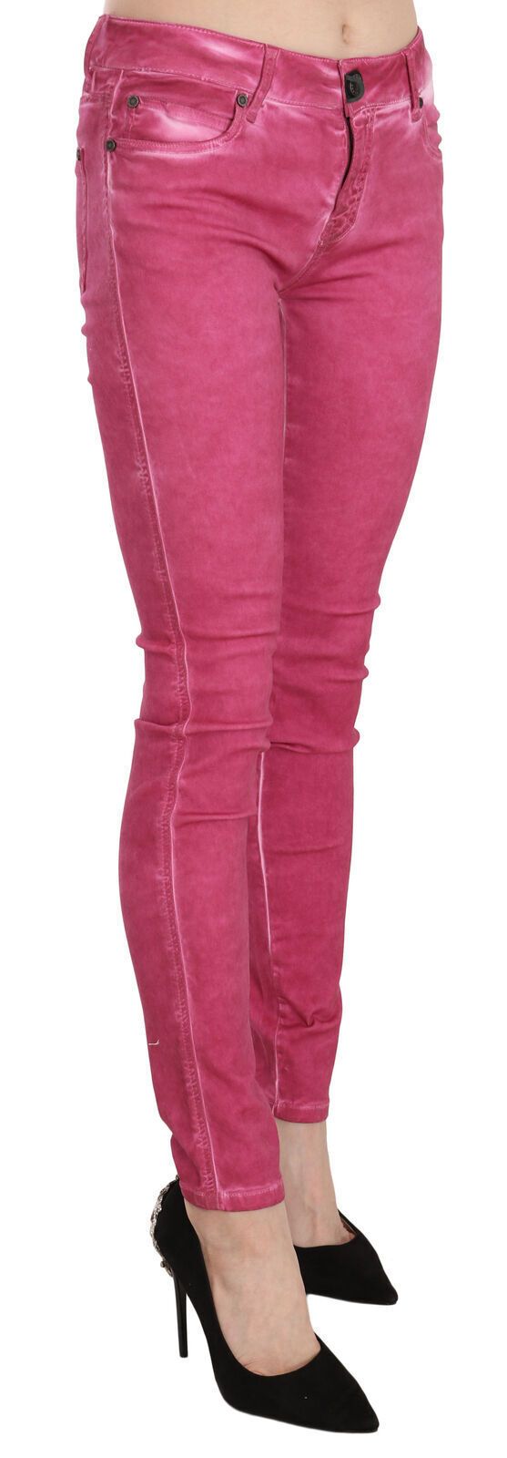 Pantaloni skinny a vita media in velluto rosa PLEIN SUD