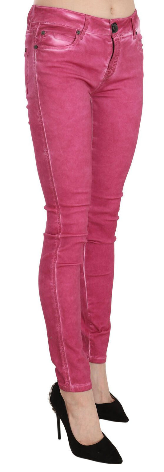 Pantaloni skinny a vita media in velluto rosa PLEIN SUD