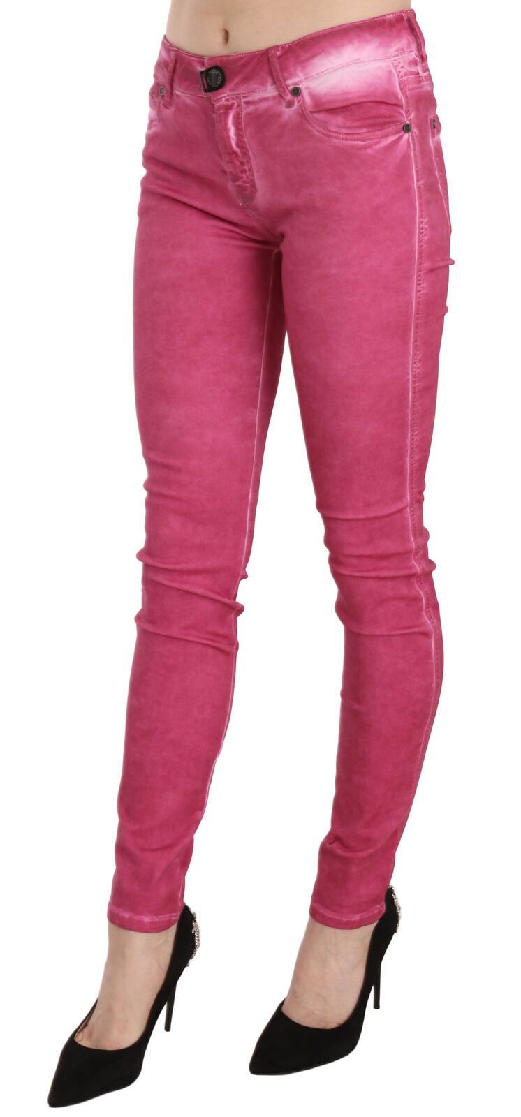Pantaloni skinny a vita media in velluto rosa PLEIN SUD