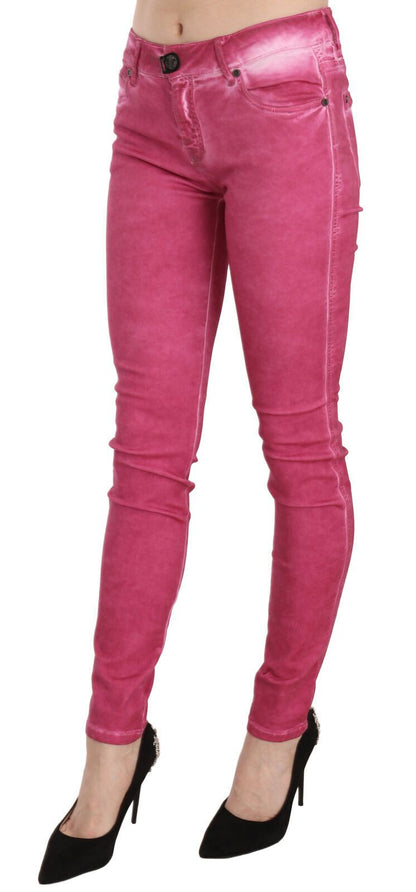 Pantaloni skinny a vita media in velluto rosa PLEIN SUD