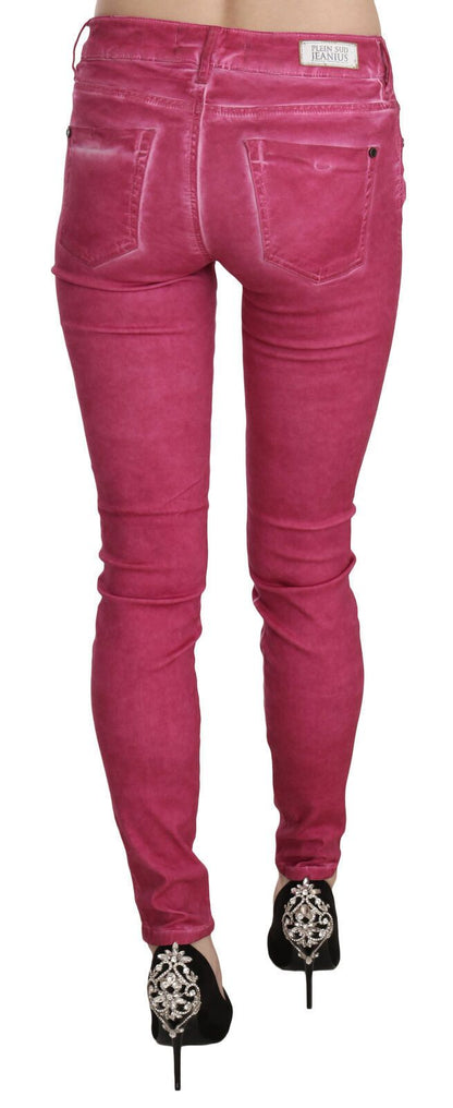 Pantaloni skinny a vita media in velluto rosa PLEIN SUD