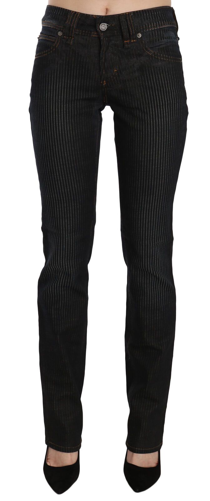 Pantaloni casual in denim di velluto a coste slim fit a vita media neri John Galliano