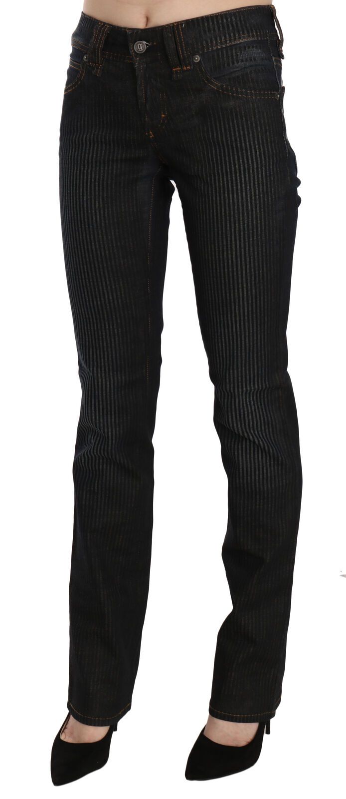 Pantaloni casual in denim di velluto a coste slim fit a vita media neri John Galliano