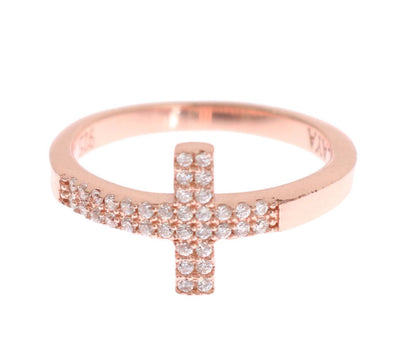 Anello da donna Nialaya in argento 925 e oro rosa con croce e zirconi cubici