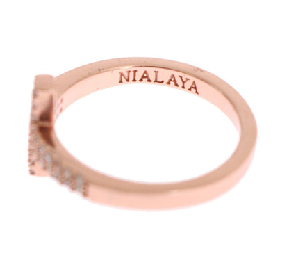 Anello da donna Nialaya in argento 925 e oro rosa con croce e zirconi cubici