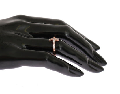 Anello da donna Nialaya in argento 925 e oro rosa con croce e zirconi cubici