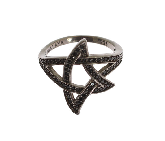 Anello da donna in argento 925 rodiato con zirconi neri Nialaya
