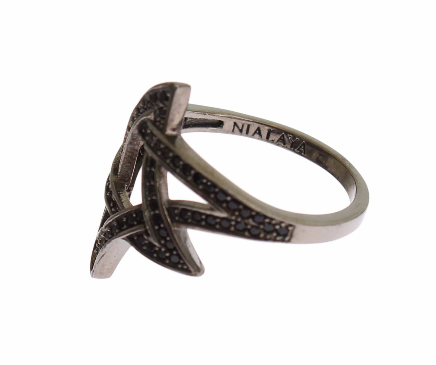 Anello da donna in argento 925 rodiato con zirconi neri Nialaya