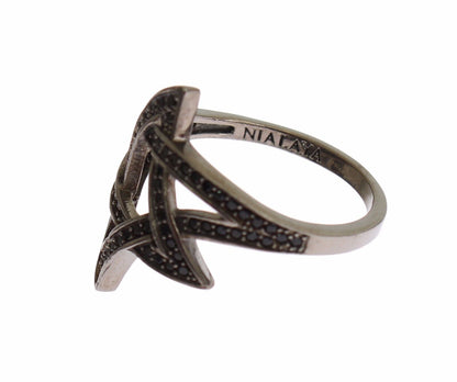Anello da donna in argento 925 rodiato con zirconi neri Nialaya