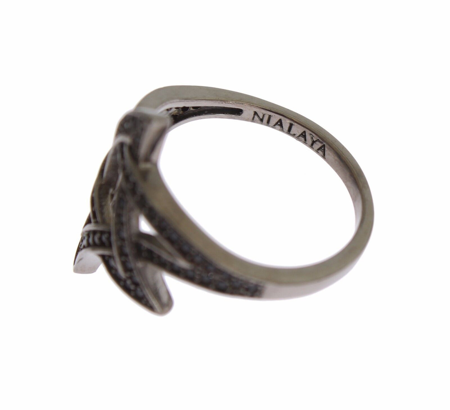 Anello da donna in argento 925 rodiato con zirconi neri Nialaya