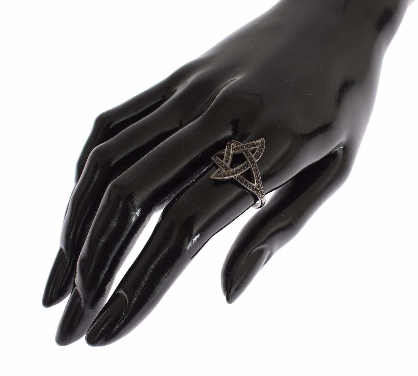 Anello da donna in argento 925 rodiato con zirconi neri Nialaya