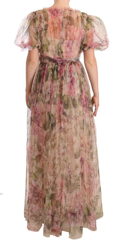 Abito lungo con stampa floreale multicolore Dolce &amp; Gabbana
