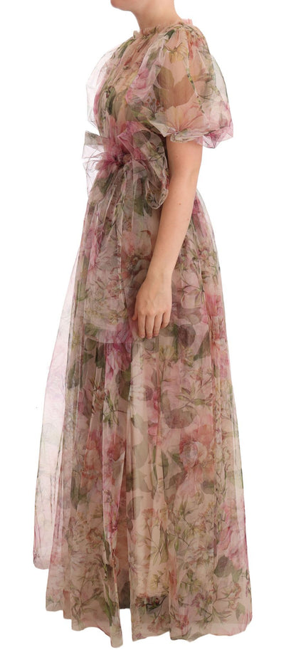 Abito lungo con stampa floreale multicolore Dolce &amp; Gabbana