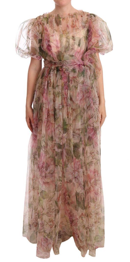 Abito lungo con stampa floreale multicolore Dolce &amp; Gabbana