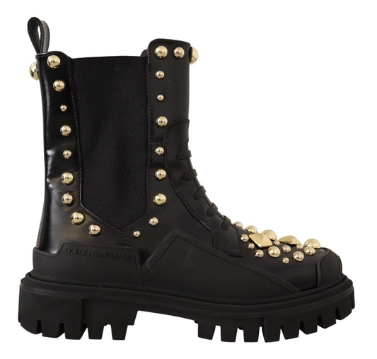 Stivali da combattimento con borchie in pelle nera Dolce &amp; Gabbana