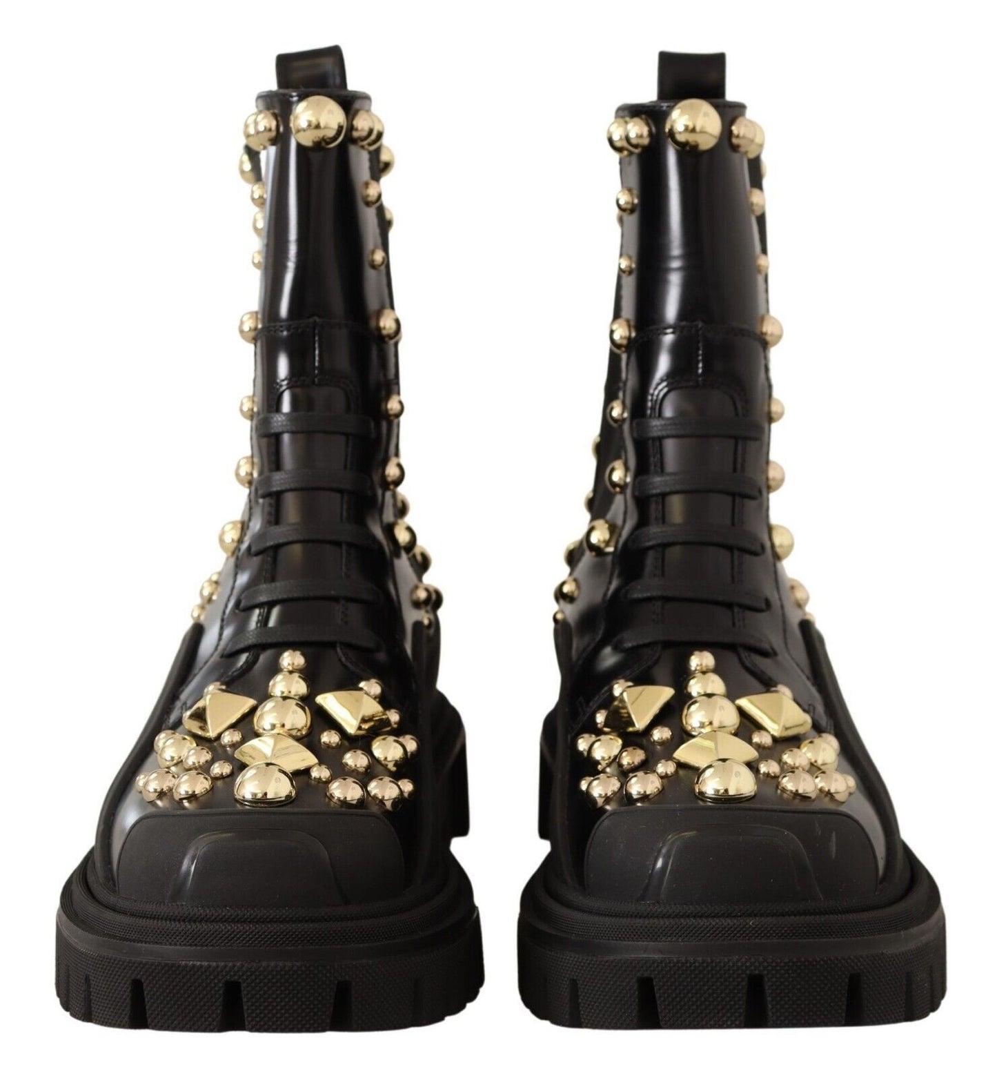 Stivali da combattimento con borchie in pelle nera Dolce &amp; Gabbana