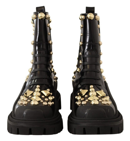 Stivali da combattimento con borchie in pelle nera Dolce &amp; Gabbana
