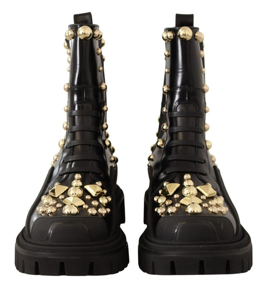 Stivali da combattimento con borchie in pelle nera Dolce &amp; Gabbana