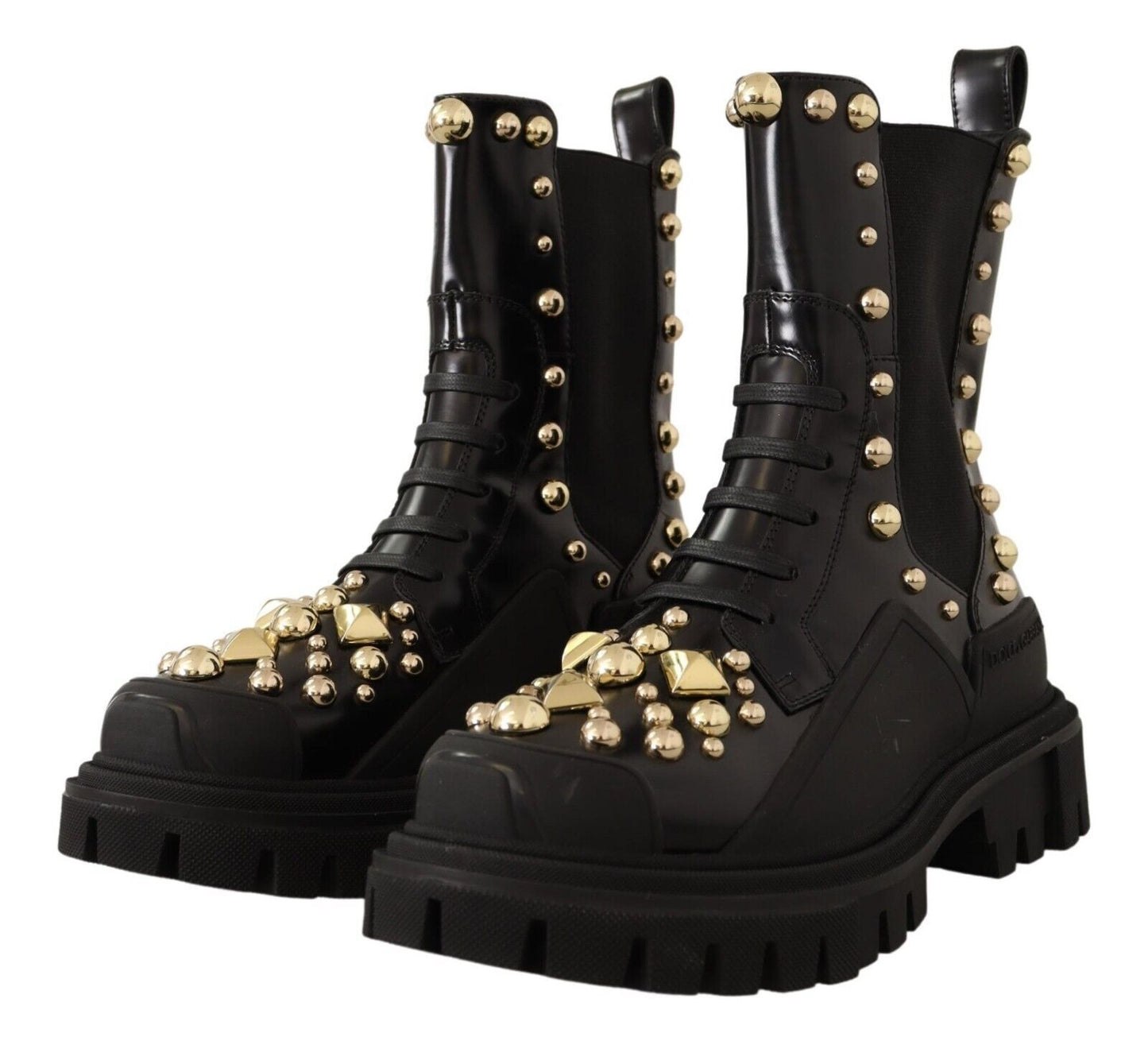 Stivali da combattimento con borchie in pelle nera Dolce &amp; Gabbana